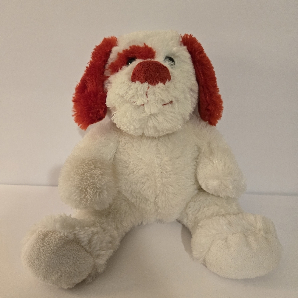 Best Made Toys White Dog Plush Red Ears/Nose/Tail/Spot Sitting Stuffed Animal13"